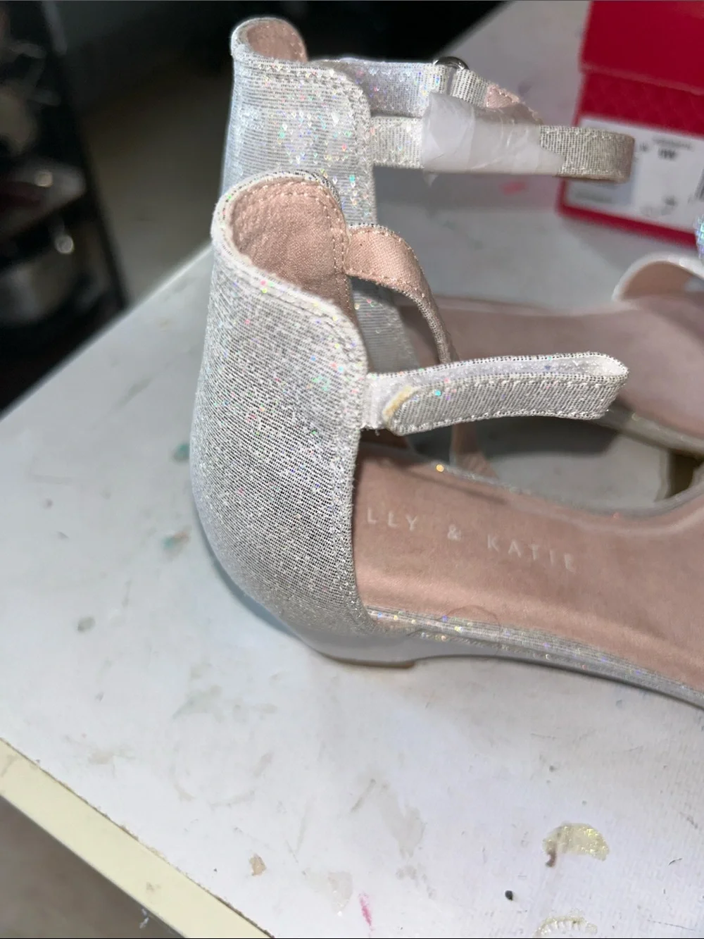Kelly & Katie Champagne Glitter Bow Ankle-Strap Sandals